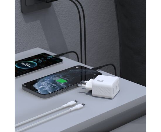 Charger Dudao A28PC GaN 45W 2xUSB-C + USB-C to USB-C cable 1.0m white Telefonu lādētāji 220v