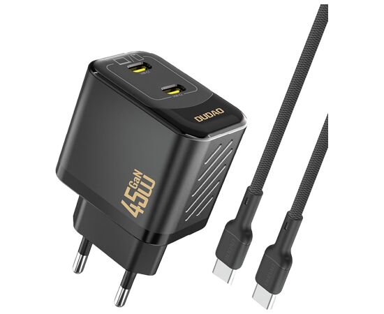 Charger Dudao A28PC GaN 45W 2xUSB-C + USB-C to USB-C cable 1.0m black Telefonu lādētāji 220v