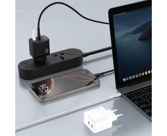 Charger Dudao A28PC GaN 45W 2xUSB-C + USB-C to USB-C cable 1.0m black Telefonu lādētāji 220v