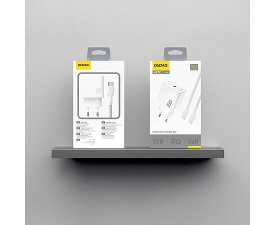 Charger Dudao A27C GaN 25W USB-C + USB-C to USB-C cable 1.0m white Telefonu lādētāji 220v