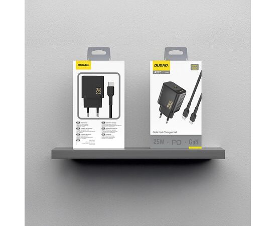 Charger Dudao A27C GaN 25W USB-C + USB-C to USB-C cable 1.0m black Telefonu lādētāji 220v
