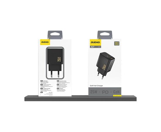 Charger Dudao A27 GaN 25W USB-C black Telefonu lādētāji 220v