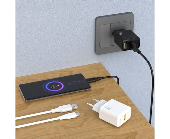 Charger Dudao A23T 12W USB-A + USB-A to USB-C cable 1.0m black Telefonu lādētāji 220v
