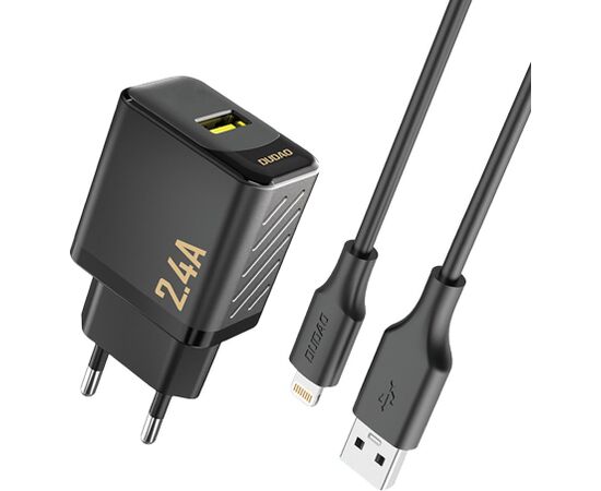 Charger Dudao A23L 12W USB-A + USB-A to Lightning cable 1.0m black Telefonu lādētāji 220v