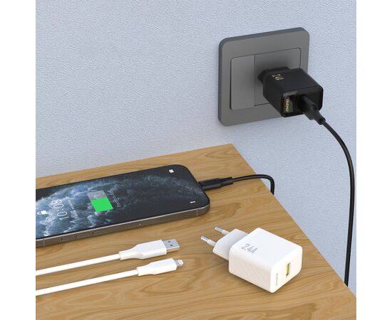 Charger Dudao A23L 12W USB-A + USB-A to Lightning cable 1.0m black Telefonu lādētāji 220v