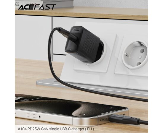Charger Acefast A104 25W GaN USB-C black Telefonu lādētāji 220v
