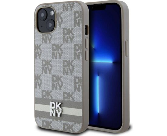 DKNY -  DKNY PU Leather Checkered Pattern and Stripe Case for iPhone 13 Beige Чехлы - альтернативные