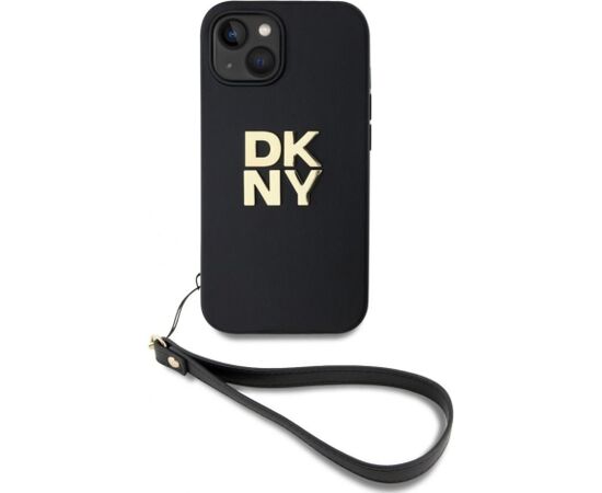 DKNY -  DKNY PU Leather Stack Logo Wrist Strap Case for iPhone 13 Black Чехлы - альтернативные
