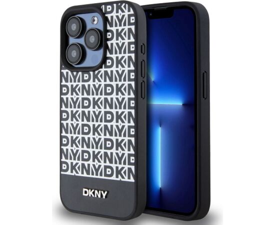DKNY -  DKNY PU Leather Repeat Pattern Bottom Stripe MagSafe Case for iPhone 14 Pro Max Black Neoriģinālie Maciņi
