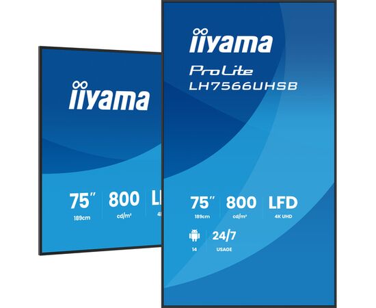 Monitors iiyama 189.0cm (75") 16:9 2xHDMI+USB-C VA (LH7566UHSB-B1AG) Monitori