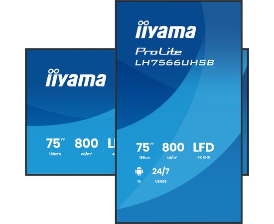 Monitors iiyama 189.0cm (75") 16:9 2xHDMI+USB-C VA (LH7566UHSB-B1AG) Monitori