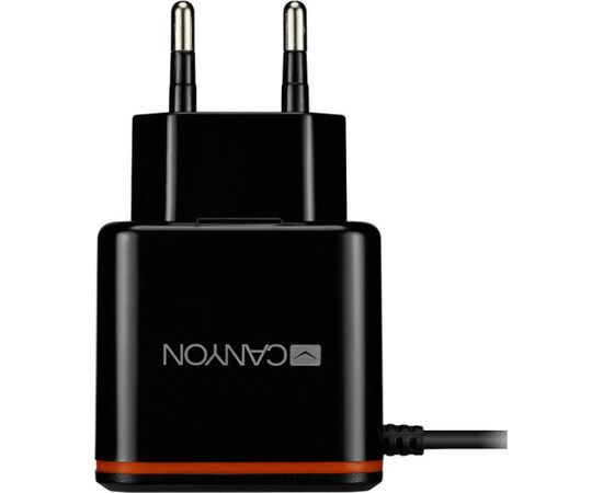 Canyon   Wall Charger With USB TYPE C CABLE , 2.1A Black Telefonu lādētāji 220v