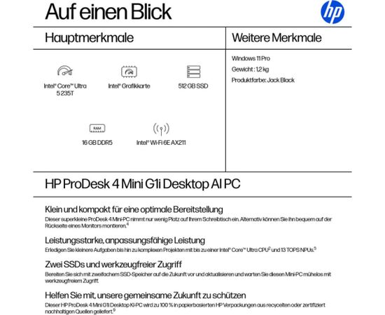 HP PRODESK 4 MINI G1I U5-235T Personālie datori