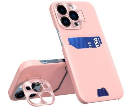 iLike Apple  14 Pro Max Card Wallet Cover with Stand Leather Stand Case Pink Neoriģinālie Maciņi