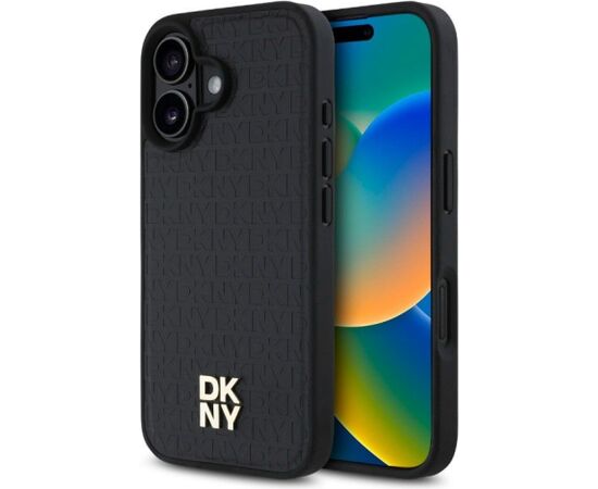 DKNY Apple  iPhone 16 Plus  PU Leather Repeat Pattern Stack Logo MagSafe Case Black Чехлы - альтернативные