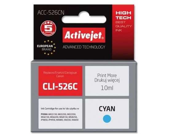 Activejet ACC-526CN Ink (replacement for Canon CLI-526C; Supreme; 10 ml; cyan) Чернила для принтера
