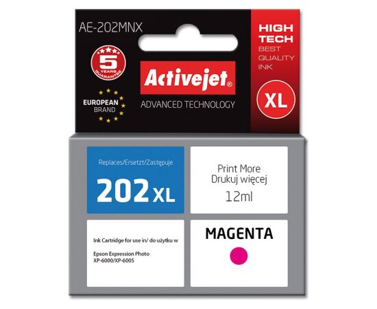 Activejet AE-202MNX ink (replacement for Epson 202XL H34010; Supreme; 12 ml; magenta) Tintes printeru izejmateriāli