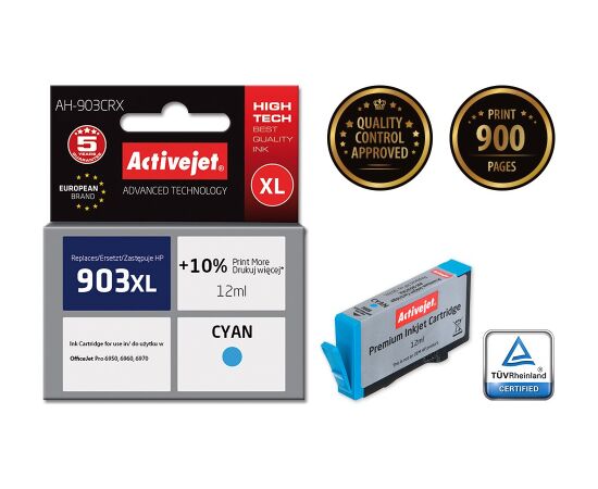 Activejet AH-903CRX Ink (replacement for HP 903XL T6M03AE; Premium; 12 ml; cyan) Tintes printeru izejmateriāli