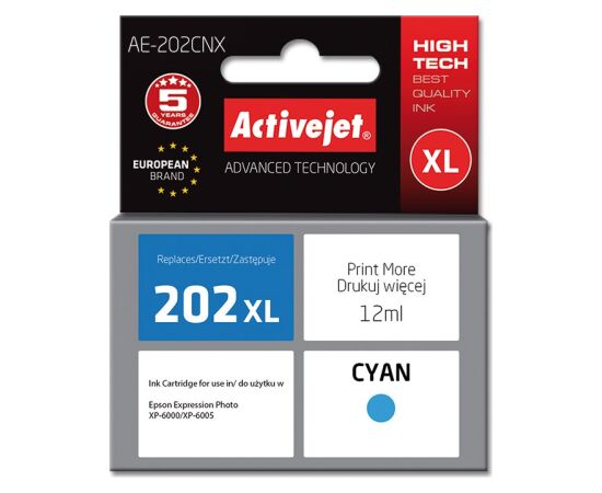 Activejet AE-202CNX ink (replacement for Epson 202XL H24010; Supreme; 12 ml; cyan) Tintes printeru izejmateriāli