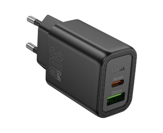 Charger Hoco N63 30W GaN USB-C/USB-A black Telefonu lādētāji 220v