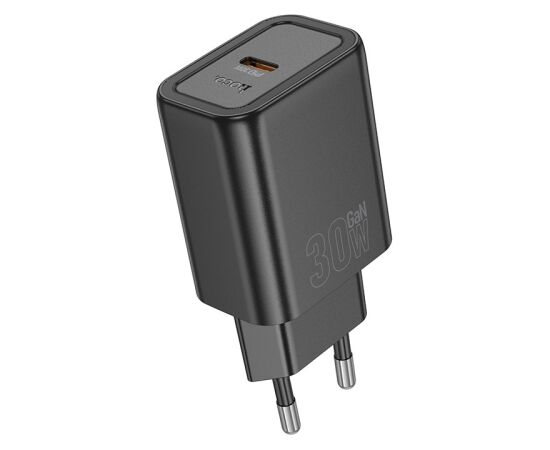 Charger Hoco N63 30W GaN USB-C/USB-A black Telefonu lādētāji 220v