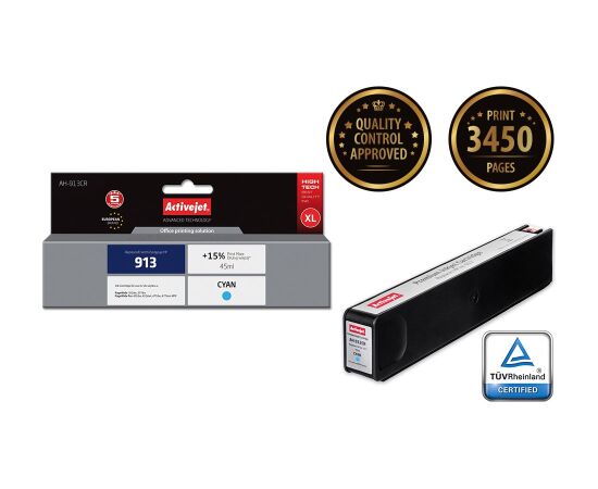 Activejet AH-913CR ink (replacement for HP 913 F6T77AE; Premium; 45 ml; cyan) Tintes printeru izejmateriāli
