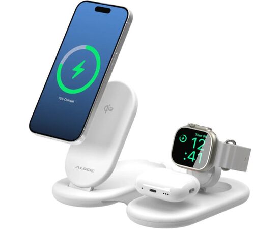 Alogic PackAway 3-in-1 Qi2 Wireless Charging Stand White Jaunumi - Datori
