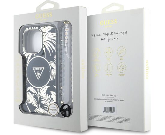 Guess IML Palm Trees Triangle Logo Pearl Strap MagSafe Case Aizsargapvalks priekš Apple iPhone 16 Pro Neoriģinālie Maciņi