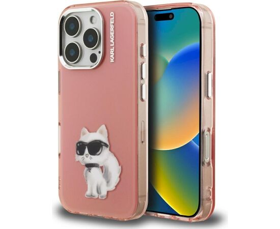 Karl Lagerfeld IML Aquarelle Choupette & Logo Aizsargapvalks priekš iPhone 16 Pro Max / rozā Neoriģinālie Maciņi