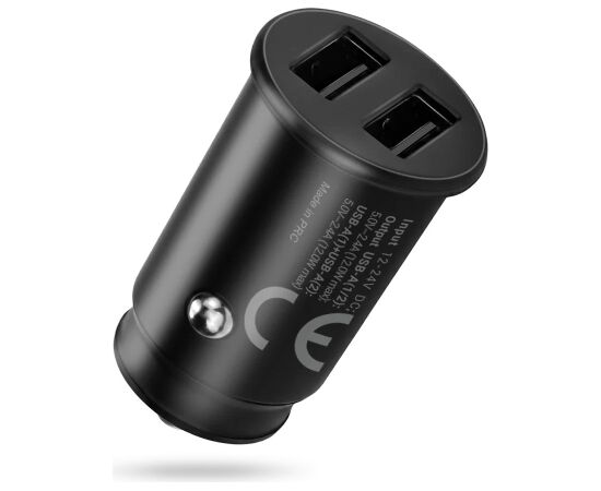 Car charger 2 X USB 12W black + cable USB-C 1m Telefonu lādētāji 220v