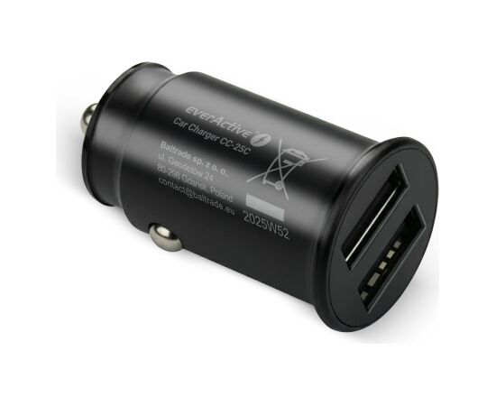 Car charger 2 X USB 12W black + cable USB-C 1m Telefonu lādētāji 220v