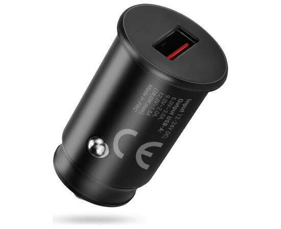 Car charger 1 X USB QC3.0 18W black + cable USB-C 1m Зарядные устройства