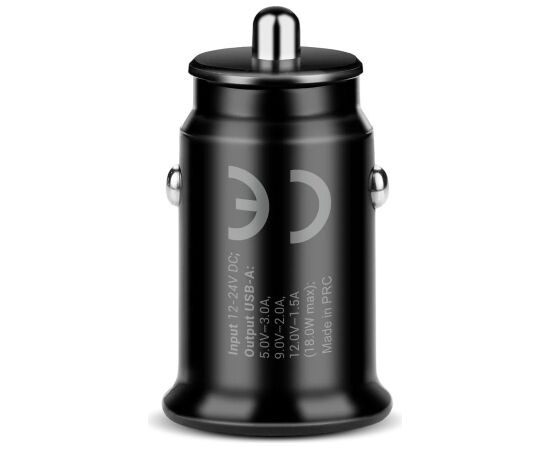 Car charger 1 X USB QC3.0 18W black + cable USB-C 1m Зарядные устройства