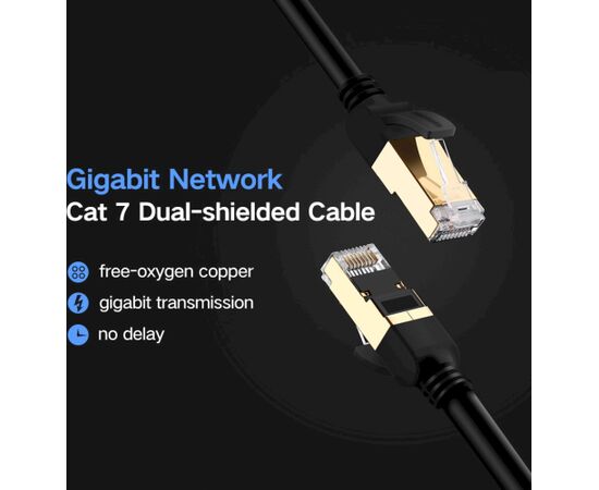 UGREEN NW107 Cable F/FTP CAT7 ar 2xRJ45 spraudņiem 1.5m / melns Tīkla vadi