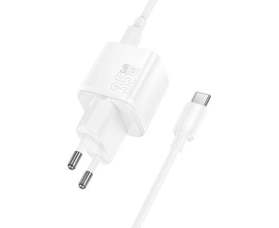 Charger Hoco N66 35W GaN USB-C/USB-A + USB-C to USB-C cable 1.0m white Telefonu lādētāji 220v