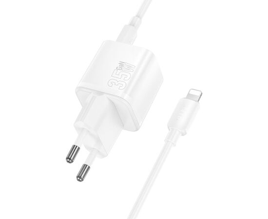 Charger Hoco N66 35W GaN USB-C/USB-A + USB-C to Lightning cable 1.0m white Telefonu lādētāji 220v