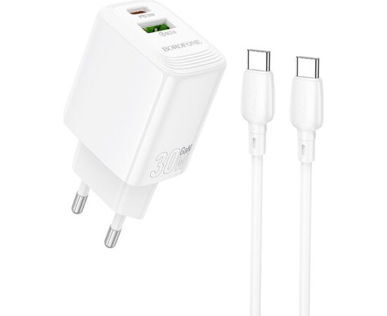 Charger Borofone BN29 30W USB-C/USB-A + USB-C to USB-C cable 1.0m white Telefonu lādētāji 220v