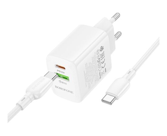 Charger Borofone BN29 30W USB-C/USB-A + USB-C to USB-C cable 1.0m white Telefonu lādētāji 220v