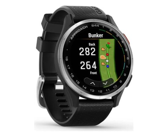 Garmin Approach S44 pulkstenis, sudraba alumīnija ar melnu silikona siksnu Smart-Watch Pulksteņi