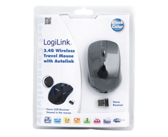 Logilink Maus optisch Funk 2.4 GHz wireless, Black, 2.4GH wireless mini mouse with autolink