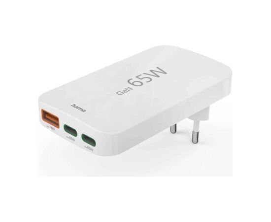 Hama 00125144 charger 65W GaN PD QC 2× USB-C 1× USB-A Telefonu lādētāji 220v