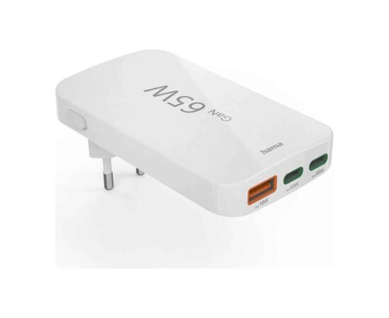 Hama 00125144 charger 65W GaN PD QC 2× USB-C 1× USB-A Telefonu lādētāji 220v