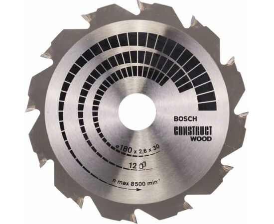 Griešanas disks kokam Bosch CONSTRUCT WOOD; 180x2,6x30,0 mm; Z12; 12° Zāģripas