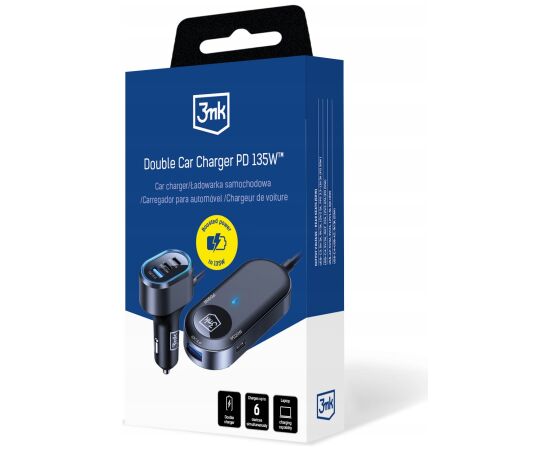 3mk Double Car Charger 135W PD QC PPS USB 2A4C Black/Gray Новинки Компьютерная техника