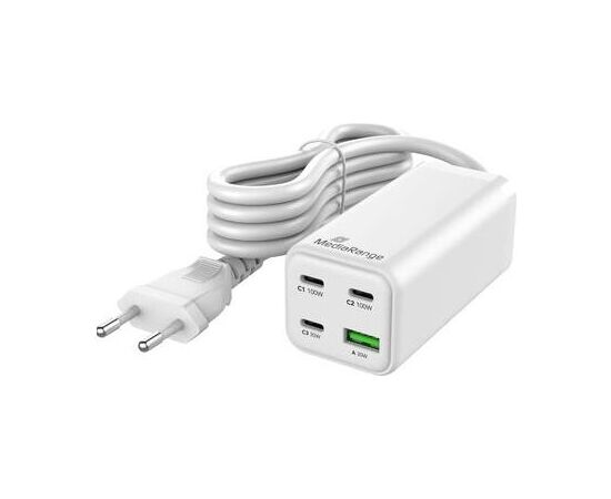 MediaRange 100W GaN Fast Charging Station 1.5m Cable Power Delivery and Quick Charge™ White Новинки смартфонов и телефонов