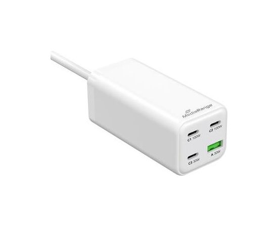 MediaRange 100W GaN Fast Charging Station 1.5m Cable Power Delivery and Quick Charge™ White Новинки смартфонов и телефонов