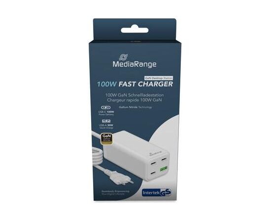 MediaRange 100W GaN Fast Charging Station 1.5m Cable Power Delivery and Quick Charge™ White Новинки смартфонов и телефонов