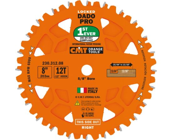 Rievu griešanas disks ''dado'' CMT 230.312.08; D=203 mm Zāģripas