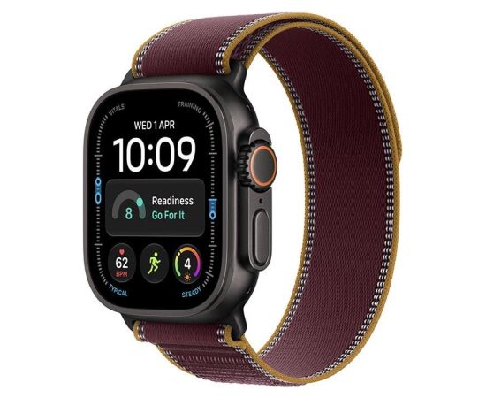 Apple Watch Ultra 4 GPS + Cellular 49mm Black Titanium Case with Burgundy Trail Loop - S/M Smart-Watch Pulksteņi
