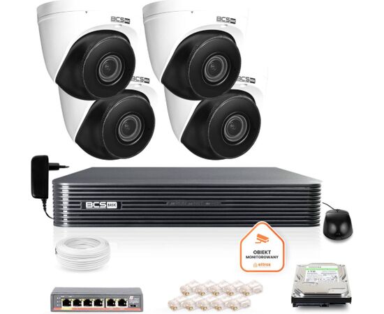IP uzraudzības komplekts BCS Basic 4x Kamera BCS-B-EIP45VSR3(2.0) Reģistrators ar disku Video novērošanas kameras